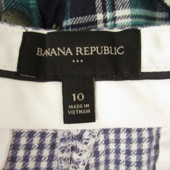 Banana Republic Shorts 10 Blue Plaid Linen Blend Belted Flat Front Preppy - Picture 3 of 5